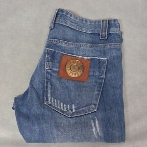 Takeshy Kurosawa Bart Blue Jeans Men's 34x34 Slim Medium Washed Distressed Denim